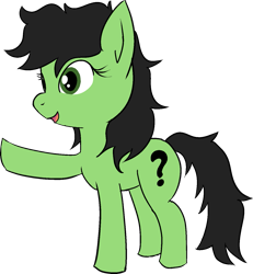 Size: 1319x1429 | Tagged: safe, alternate version, artist:poniidesu, oc, oc only, oc:filly anon, earth pony, pony, cute, female, filly, messy mane, ocbetes, pointing, question mark, raised hoof, simple background, solo, transparent background