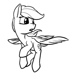 Size: 563x569 | Tagged: safe, artist:dacaoo, rainbow dash, pegasus, pony, g4, female, flying, lineart, mare, monochrome, simple background, solo, white background