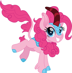 Size: 1496x1500 | Tagged: safe, artist:cloudy glow, pinkie pie, kirin, g4, cute, diapinkes, female, kirin pinkie, kirin-ified, looking at you, simple background, smiling, smiling at you, solo, species swap, transparent background, weapons-grade cute