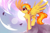 Size: 2449x1632 | Tagged: safe, artist:mirtash, spitfire, pegasus, pony, g4, chest fluff, ear fluff, female, goggles, mare, moon, night, outdoors, profile, sky, smiling, solo, spread wings, stars, wings