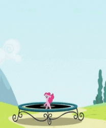 Size: 269x323 | Tagged: safe, screencap, pinkie pie, pony, g4, griffon the brush off, season 1, animated, cropped, female, jumping, pinkie being pinkie, solo, trampoline