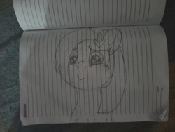 Size: 714x537 | Tagged: safe, artist:itsnovastarblaze, oc, oc only, oc:downvote, pony, derpibooru, crying, cute, derpibooru ponified, female, lined paper, mare, meta, notebook, paper, ponified, sketch, solo, traditional art