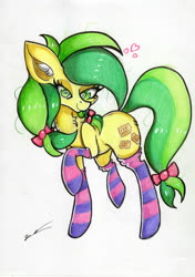 Size: 4920x6972 | Tagged: safe, artist:luxiwind, apple fritter, earth pony, pony, g4, absurd resolution, apple family member, clothes, female, socks, solo, striped socks, traditional art