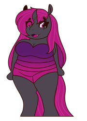 Size: 2068x2873 | Tagged: safe, artist:candy.bytes, artist:l0vebuggs, oc, oc:gyne, changeling, changeling queen, anthro, changeling queen oc, chubby, chunkling, cute, female, high res, parent:queen chrysalis, purple changeling, story included