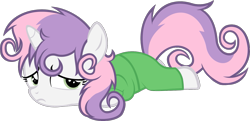 Size: 1535x744 | Tagged: safe, artist:zacatron94, edit, editor:slayerbvc, vector edit, sweetie belle, pony, unicorn, g4, bed mane, clothes, cropped, female, filly, pajamas, prone, simple background, solo, transparent background, vector