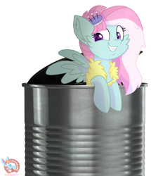 Size: 1136x1318 | Tagged: safe, artist:rainbow eevee, kerfuffle, pegasus, pony, g4, can, clothes, cute, female, fufflebetes, happy, pink hair, purple eyes, rainbow eevee is trying to murder us, simple background, smiling, solo, spread wings, tin can, transparent background, vest, weapons-grade cute, wings