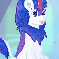 Size: 4025x4025 | Tagged: safe, artist:legionsunite, oc, oc only, oc:magenta pulse, kirin, cute, kirin oc, simple background, solo, tongue out