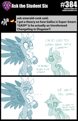 Size: 800x1239 | Tagged: safe, artist:sintakhra, gallus, ocellus, changedling, changeling, griffon, tumblr:studentsix, g4, ..., flying, forelegs crossed, gallus is not amused, looking at each other, looking at you, post-it, unamused
