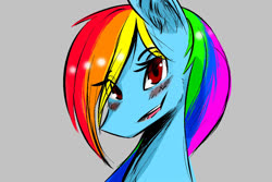 Size: 1080x720 | Tagged: safe, artist:anonymous, rainbow dash, pegasus, pony, g4, blushing, bust, drawthread, female, portrait, rainbow dash day, requested art, sidemouth, simple background, solo