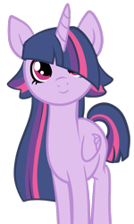 Size: 600x1000 | Tagged: dead source, safe, artist:lullabyprince, twilight sparkle, alicorn, pony, g4, female, hair over one eye, mare, simple background, smiling, solo, transparent background, twilight sparkle (alicorn)
