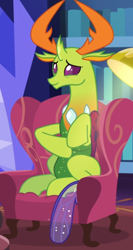 Size: 462x870 | Tagged: safe, screencap, thorax, changedling, changeling, g4, triple threat, chair, cropped, cute, king thorax, male, rubbing, sitting, solo, thorabetes