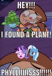 Size: 649x948 | Tagged: safe, edit, edited screencap, screencap, phyllis, starlight glimmer, trixie, a horse shoe-in, g4, caption, crying, image macro, meme, philodendron, phyllis no!, text, the fairly oddparents, vicky