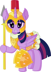 Size: 5516x7718 | Tagged: safe, artist:cyanlightning, twilight sparkle, alicorn, pony, g4, scare master, absurd resolution, armor, armor skirt, athena, athena sparkle, beautiful, clothes, costume, cute, female, looking at you, mare, nightmare night, nightmare night costume, shield, simple background, skirt, smiling, smug, solo, spear, transparent background, twilight sparkle (alicorn), vector, weapon
