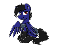 Size: 2560x2048 | Tagged: source needed, useless source url, safe, artist:sugar morning, oc, oc only, oc:jet black, pegasus, pony, armor, clothes, commission, high res, lidded eyes, looking at you, male, simple background, sitting, smiling, socks, solo, spread wings, stallion, transparent background, wings