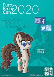 Size: 700x992 | Tagged: safe, artist:michix, oc, oc only, oc:connie bloom, earth pony, pony, 2020, austria, braid, euro bronycon, europe, facebook, female, mare, meta, text, twitter