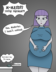 Size: 1269x1631 | Tagged: safe, artist:foxtide888, artist:pacificside18, boulder (g4), maud pie, equestria girls, g4, my little pony equestria girls: better together, belly, belly button, big belly, busty maud pie, clothes, dress, female, implied mudbriar, offscreen character, pregnant, pregnant equestria girls, solo