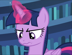 Size: 1240x941 | Tagged: safe, screencap, twilight sparkle, alicorn, pony, fame and misfortune, g4, annoyed, cropped, female, glowing horn, horn, solo, twilight sparkle (alicorn)