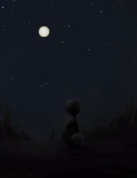 Size: 2550x3300 | Tagged: safe, artist:rigbyh00ves, pony, dark, high res, moon, night, rear view, scenery, sitting, solo, stargazing, stars
