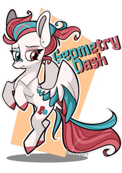 Size: 1920x2716 | Tagged: safe, artist:lilsunnyday, oc, oc only, oc:geometry dash, pegasus, pony, bandaid, bandaid on nose, ear piercing, geometry dash, heterochromia, piercing, ponified, simple background, solo, transparent background, two toned wings, wings