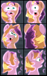 Size: 5000x8000 | Tagged: safe, artist:chedx, oc, oc only, oc:fast hooves, oc:home defence, oc:king speedy hooves, clydesdale, pegasus, pony, unicorn, comic:the fusion flashback, comic, commissioner:bigonionbean, confused, confusion, conjoined, cutie mark, dialogue, fusion, fusion:big macintosh, fusion:flash sentry, fusion:shining armor, fusion:trouble shoes, magic, merge, merging, panicking, parent:big macintosh, parent:shining armor, potion, writer:bigonionbean