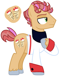 Size: 891x1161 | Tagged: safe, artist:eonionic, oc, oc only, oc:dolce streak, earth pony, pony, base used, clothes, magical gay spawn, male, offspring, parent:donut joe, parent:fire streak, simple background, solo, stallion, transparent background