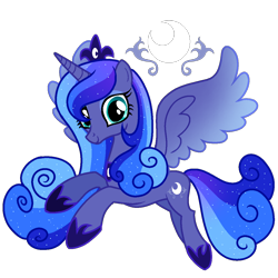 Size: 1200x1200 | Tagged: safe, artist:awoomarblesoda, princess luna, alicorn, pony, g4, alternate design, alternate universe, character swap, closed mouth, colored wings, crown, eyeshadow, female, gradient mane, gradient tail, gradient wings, hoof shoes, jewelry, looking at you, makeup, mare, peytral, princess shoes, regalia, simple background, smiling, solo, sparkly mane, sparkly tail, spread wings, tail, tiara, transparent background, wings