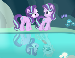 Size: 1100x850 | Tagged: safe, artist:dm29, ocellus, starlight glimmer, changedling, changeling, pony, unicorn, g4, altered reflection, cute, diaocelles, disguise, disguised changeling, duo, fake starlight glimmer, glimmerbetes, mirror pool, not what it looks like, reflection, when you see it