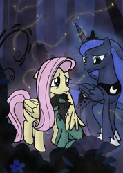 Size: 571x800 | Tagged: safe, artist:anon3mous1, fluttershy, princess luna, oc, oc:filly anon, alicorn, pegasus, pony, unicorn, fanfic:trust once lost, g4, crying, female, filly, hug, mare, sad, self insert, trio, winghug