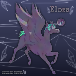 Size: 3000x3000 | Tagged: safe, alternate version, artist:moonhoek, oc, oc:eloza, alicorn, horse, pony, crystal, digital art, female, gift art, high res, hoers, looking at you, mare, reference sheet, simple background, smiling, smiling at you, spread wings, wings