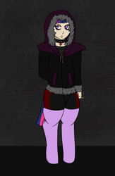 Size: 1300x2000 | Tagged: safe, alternate version, artist:lazerblues, oc, oc only, oc:rory, satyr, cigarette, clothes, goth, jacket, offspring, parent:twilight sparkle, solo