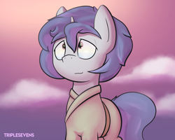 Size: 2500x2000 | Tagged: safe, artist:triplesevens, oc, oc only, oc:triple sevens, pony, happy, high res, male, sky, smiling, solo, stallion, sunrise
