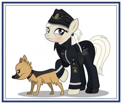 Size: 1024x878 | Tagged: safe, artist:brony-works, dog, earth pony, pony, clothes, female, gun, handgun, holster, mare, pistol, police officer, simple background, solo, sweden, uniform, white background