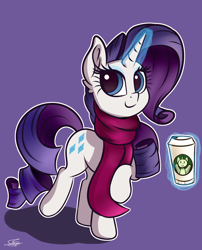 Size: 2100x2600 | Tagged: safe, artist:sadtrooper, rarity, pony, unicorn, g4, clothes, coffee, coffee cup, cup, female, high res, magic, mare, scarf, simple background, solo, starbucks, white outline
