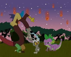 Size: 1000x800 | Tagged: safe, artist:daedric-pony, discord, spike, g4, angry, vs