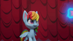 Size: 800x450 | Tagged: safe, screencap, rainbow dash, pegasus, pony, fashion failure, g4.5, my little pony: stop motion short, animated, annoyed, bow, clothes, double take, fashion, female, gif, glasses, hair ornament, hat, rainbow dash always dresses in style, rainbow dash is not amused, scarf, shocked, solo, stop motion, sunglasses, tail bow, unamused