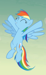 Size: 556x902 | Tagged: safe, screencap, rainbow dash, pegasus, pony, daring done?, g4, cropped, cute, dashabetes, female, flying, mare, smiling, solo, spread wings, wings