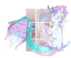 Size: 6387x5174 | Tagged: safe, artist:holoriot, oc, merpony, absurd resolution, crown, fish tail, jewelry, male, regalia, seashell, seashell necklace, smiling, solo, toy