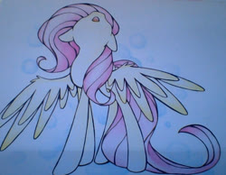 Size: 822x639 | Tagged: safe, artist:pinkamenaspy, fluttershy, pegasus, pony, g4, bad camera angle, bubble, camera shot, long tail, looking up, spread wings, wings