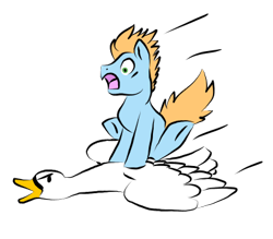 Size: 400x350 | Tagged: safe, artist:h0nkfriend, oc, oc only, oc:harmony star, alicorn, bird, pony, swan, alicorn oc, ambiguous gender, duo, flying, horn, male, simple background, solo, stallion, transparent background, wings