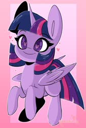 Size: 1384x2048 | Tagged: safe, artist:sakukitty, twilight sparkle, alicorn, pony, g4, abstract background, colored pupils, cute, female, heart, heart eyes, mare, smiling, solo, twiabetes, twilight sparkle (alicorn), wingding eyes