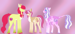 Size: 5183x2360 | Tagged: safe, alternate version, artist:nobleclay, apple bloom, diamond tiara, oc, oc:calypso, earth pony, pony, g4, female, high res, lesbian, magical lesbian spawn, mare, offspring, parent:apple bloom, parent:diamond tiara, parents:diamondbloom, ship:diamondbloom, shipping