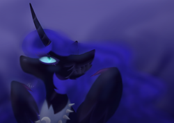Size: 910x646 | Tagged: safe, artist:brendalobinha, nightmare moon, alicorn, pony, g4, bust, ear fluff, female, looking at you, mare, solo