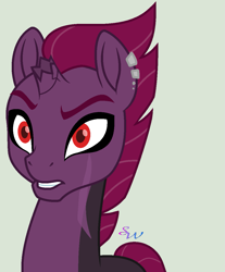 Size: 983x1187 | Tagged: safe, artist:brendalobinha, tempest shadow, pony, unicorn, g4, my little pony: the movie, base used, broken horn, bust, female, gray background, horn, mare, red eyes, simple background, solo, wut face