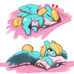 Size: 2500x2500 | Tagged: safe, artist:redruin01, oc, oc only, oc:steam cloud, pegasus, pony, commission, cute, female, heart, high res, hug, mare, ocbetes, pillow, pillow hug, solo