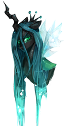 Size: 2234x4361 | Tagged: safe, artist:riukime, queen chrysalis, changeling, changeling queen, g4, bust, crown, female, jewelry, portrait, quadrupedal, regalia, simple background, solo, white background