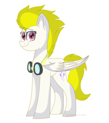 Size: 876x987 | Tagged: safe, artist:yoshiniyuriyaya, surprise (g4), pegasus, pony, g4, female, goggles, looking at you, mare, simple background, smiling, solo, transparent background
