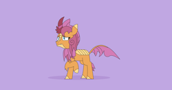 Size: 4412x2333 | Tagged: safe, artist:gd_inuk, smolder, kirin, g4, female, high res, kirin-ified, kirinder, nervous, purple background, raised hoof, simple background, solo, species swap, standing, story included