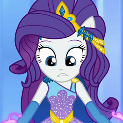 Size: 1080x1080 | Tagged: safe, screencap, rarity, human, equestria girls, equestria girls specials, g4, my little pony equestria girls: better together, my little pony equestria girls: rollercoaster of friendship, alternate hairstyle, belt, clothes, cropped, diamond, female, gloves, jewelry, long gloves, looking down, magic, ponied up, sleeveless, solo, super ponied up, tiara