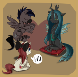 Size: 2350x2300 | Tagged: safe, artist:maren, queen chrysalis, oc, oc only, pony, g4, bow, high res