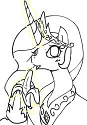 Size: 711x1024 | Tagged: safe, artist:maren, princess celestia, alicorn, pony, g4, banana, do you like bananas?, female, food, monochrome, sketch, solo